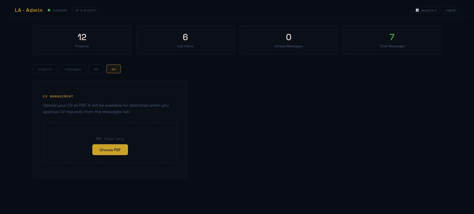Admin CV upload tab