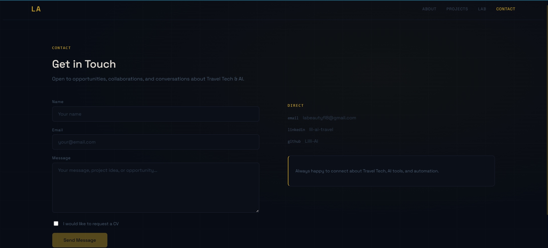 Contact form on LA Portfolio